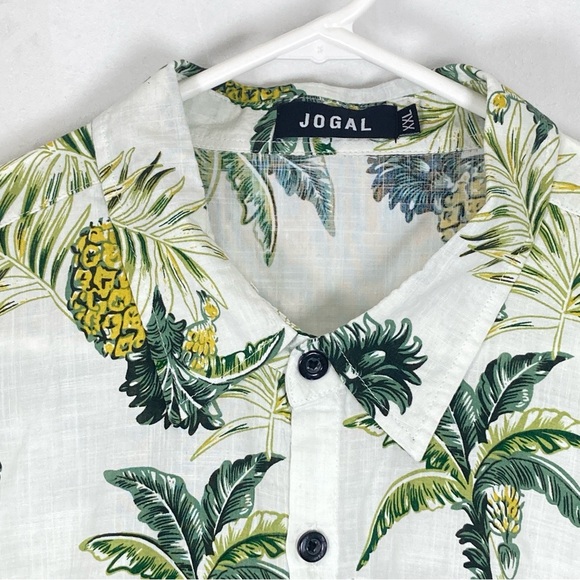 JOGAL Shirt Mens XXL Short Sleeve Button Up Pineapple Tropical Green Palm - Picture 3 of 15